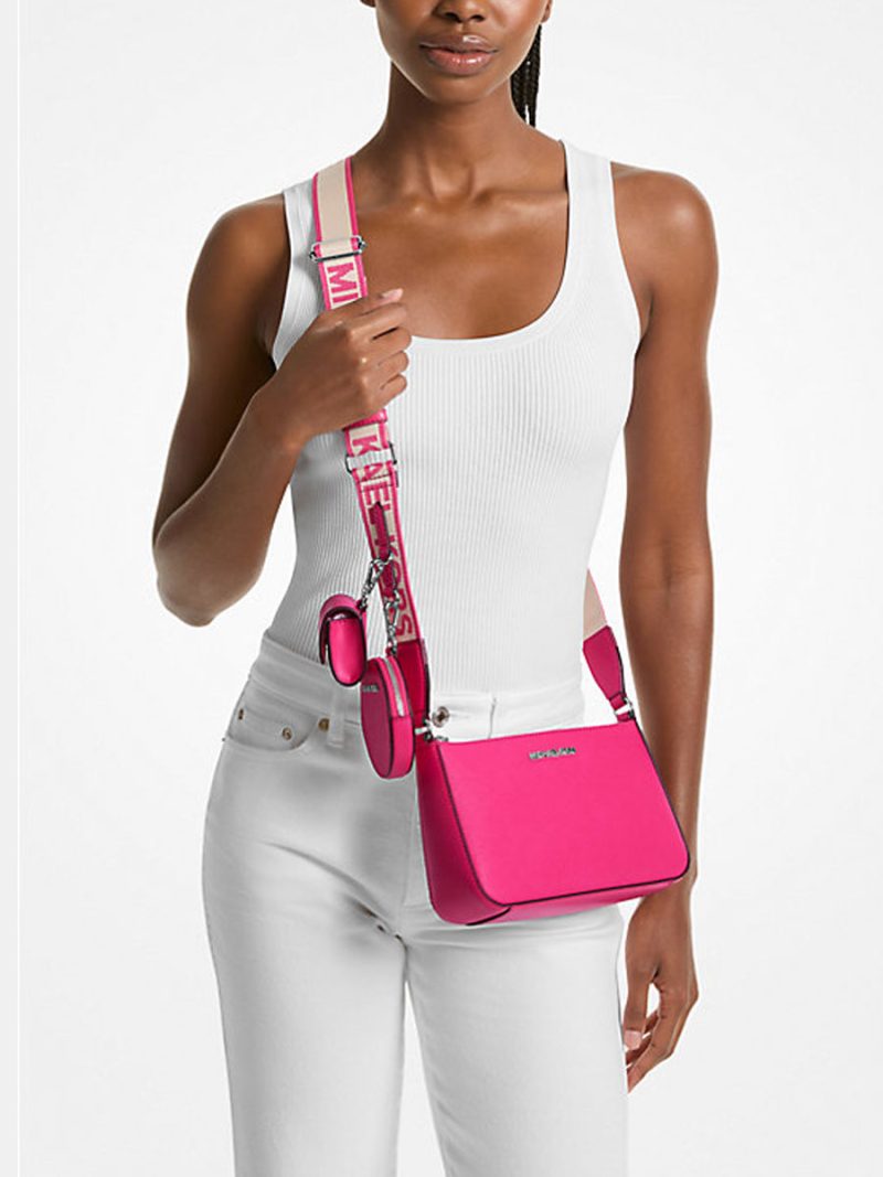 MICHAEL Michael Kors Jet Set Small Saffiano Leather Crossbody Bag with Case for Apple Airpods Pro - Image 4