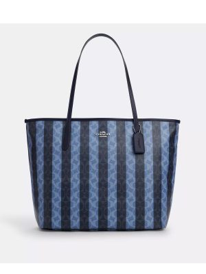 COACH Large City Tote Bag In Signature Canvas With Stripe