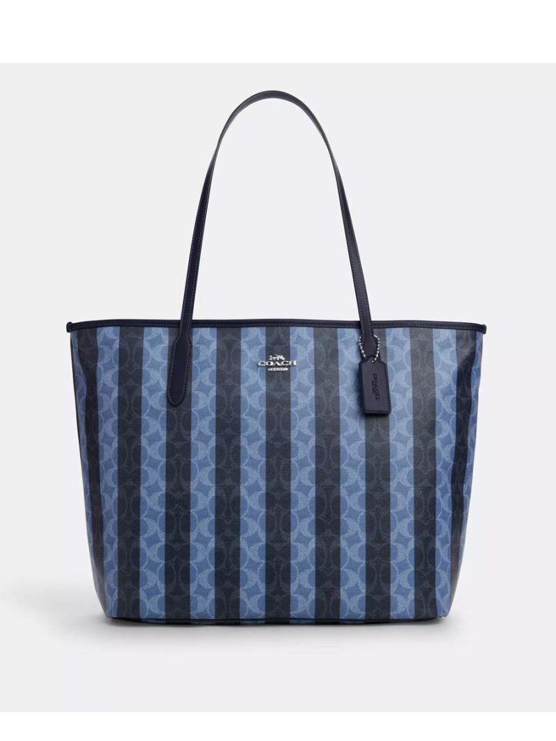 COACH Large City Tote Bag In Signature Canvas With Stripe