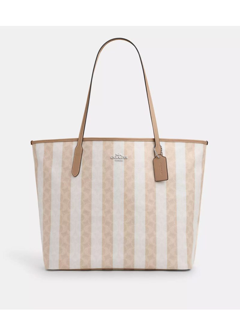 COACH Large City Tote Bag In Signature Canvas With Stripe