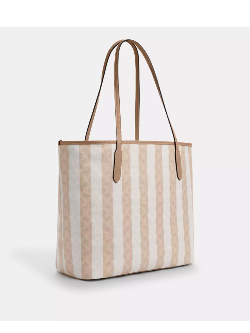 COACH Large City Tote Bag In Signature Canvas With Stripe - Image 2