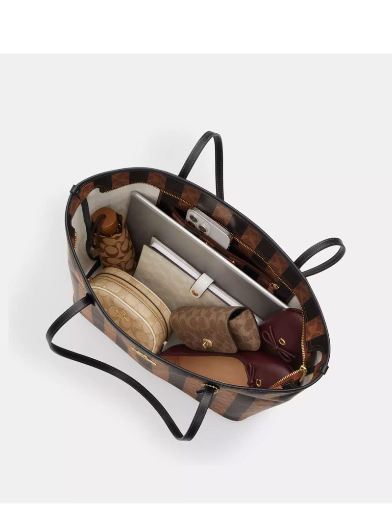 COACH Large City Tote Bag In Signature Canvas With Stripe - Image 3