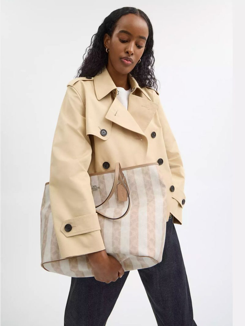 COACH Large City Tote Bag In Signature Canvas With Stripe - Image 5