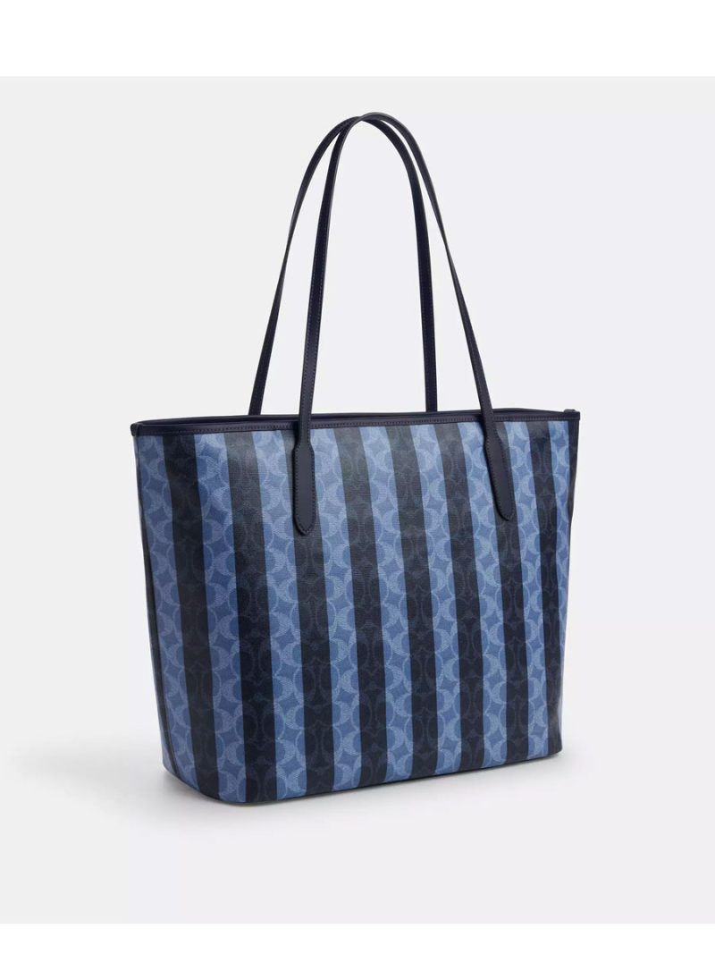 COACH Large City Tote Bag In Signature Canvas With Stripe - Image 4