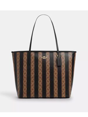 COACH Large City Tote Bag In Signature Canvas With Stripe