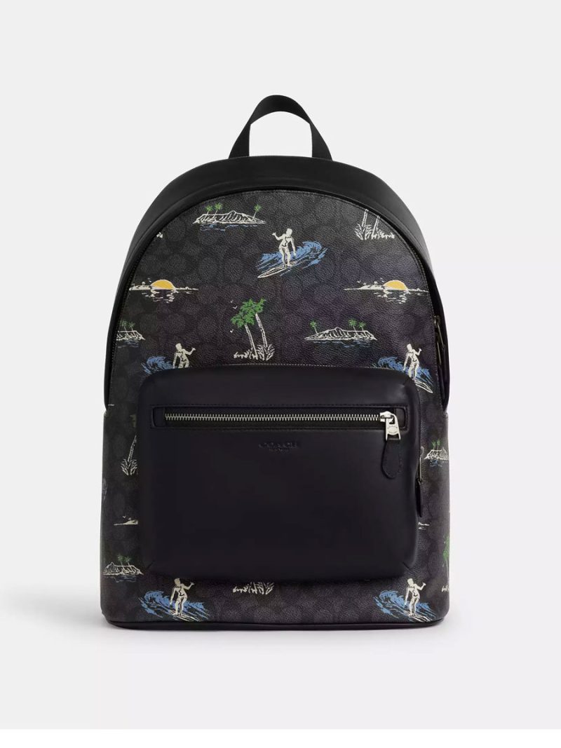 COACH West Backpack In Signature Canvas With Surf Print