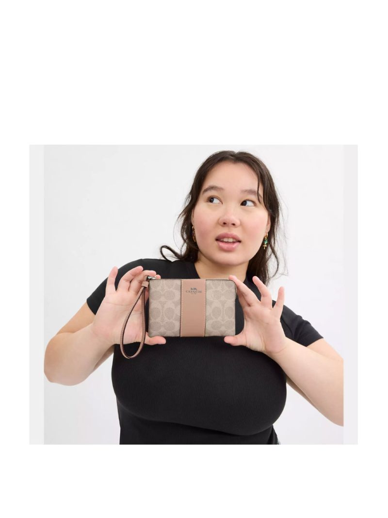 COACH Corner Zip Wristlet In Signature Canvas With Stripe - Image 3