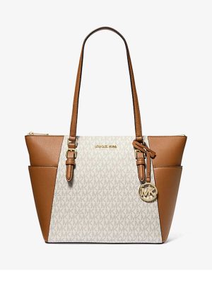 MICHAEL Michael Kors Charlotte Large Logo and Leather Top Zip Tote Bag