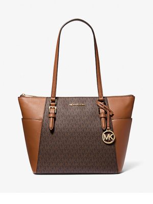 MICHAEL Michael Kors Charlotte Large Logo and Leather Top Zip Tote Bag