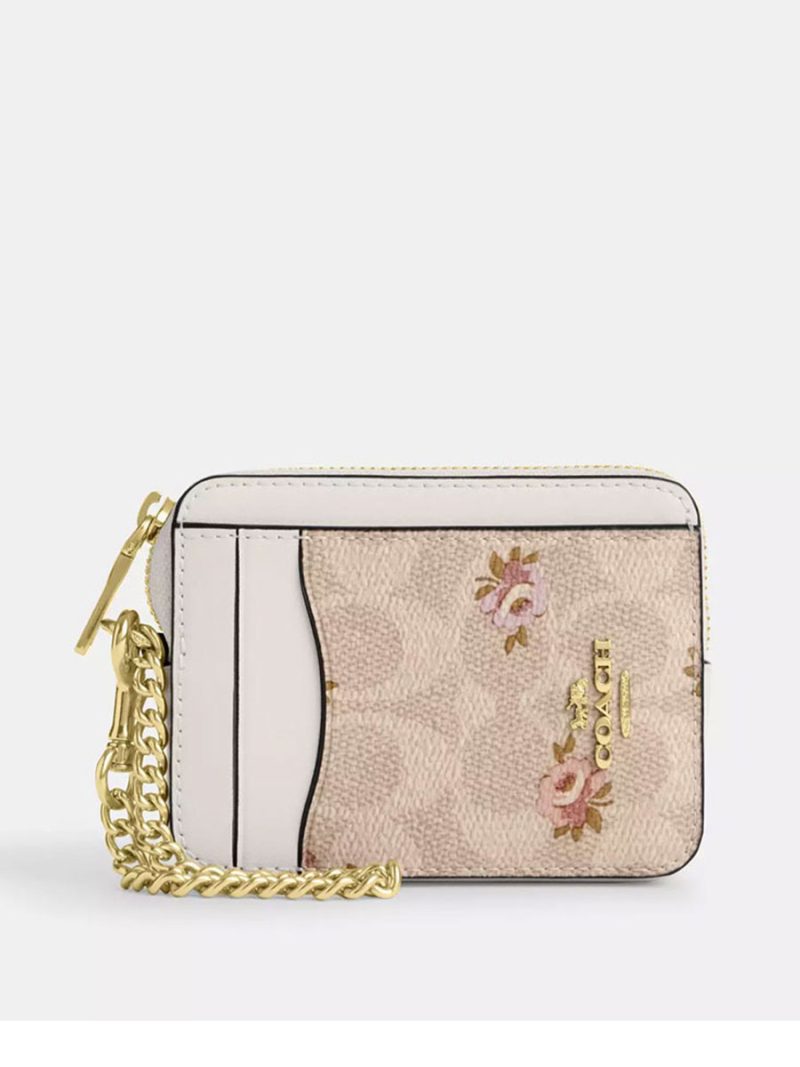 COACH Zip Card Case In Signature Canvas With Floral Print