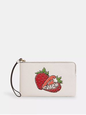 COACH Large Corner Zip Wristlet With Strawberry Graphic