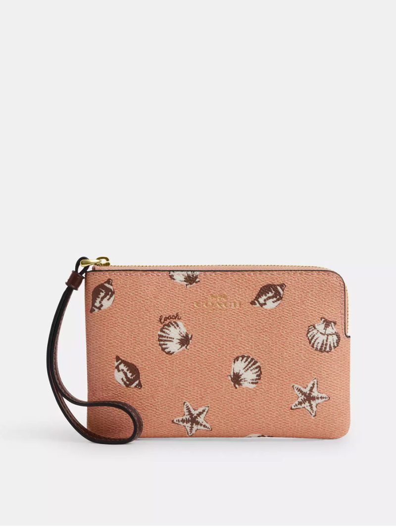 COACH Corner Zip Wristlet With Shell Print