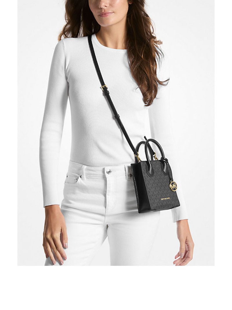 MICHAEL Michael Kors Mercer Extra-Small Logo and Leather Crossbody Bag - Image 3