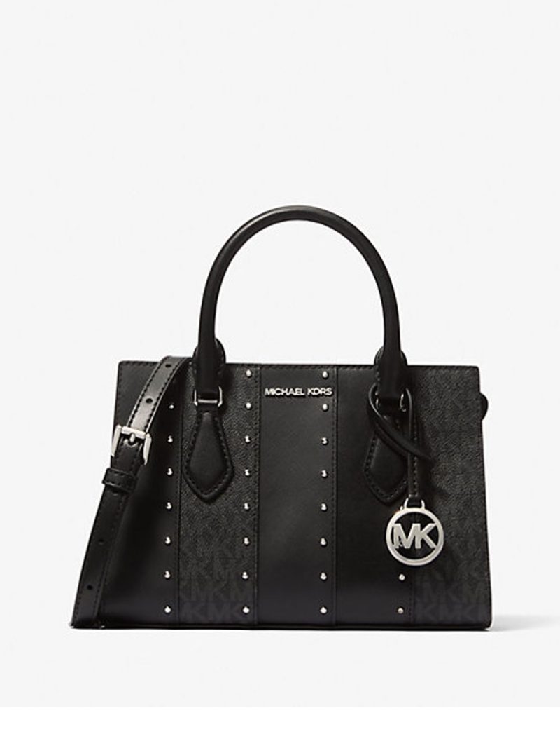 MICHAEL Michael Kors Sheila Small Studded Patchwork and Signature Logo Satchel