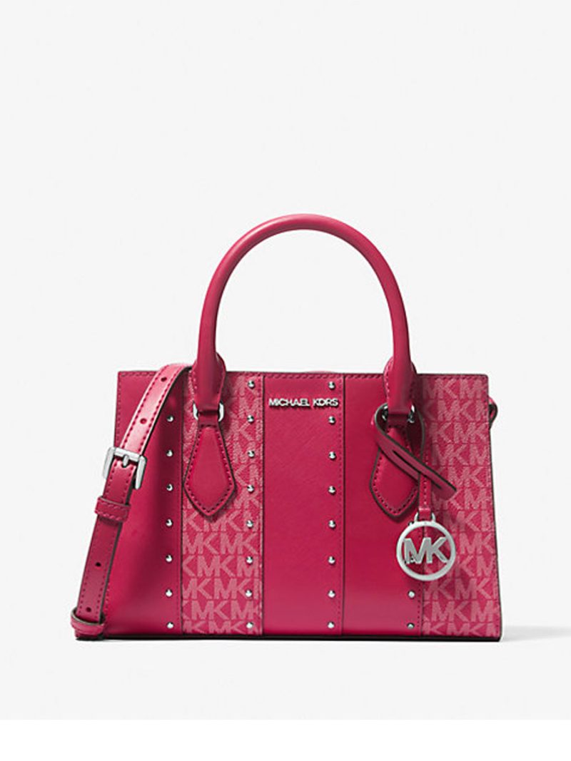 MICHAEL Michael Kors Sheila Small Studded Patchwork and Signature Logo Satchel