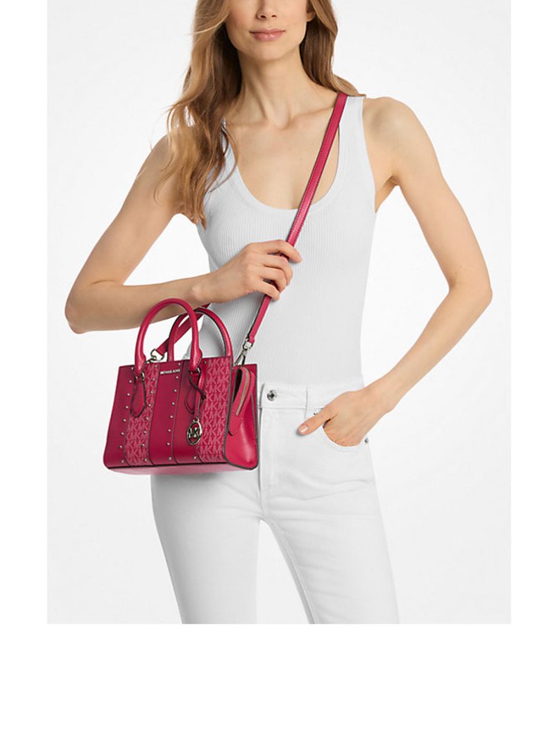 MICHAEL Michael Kors Sheila Small Studded Patchwork and Signature Logo Satchel - Image 3