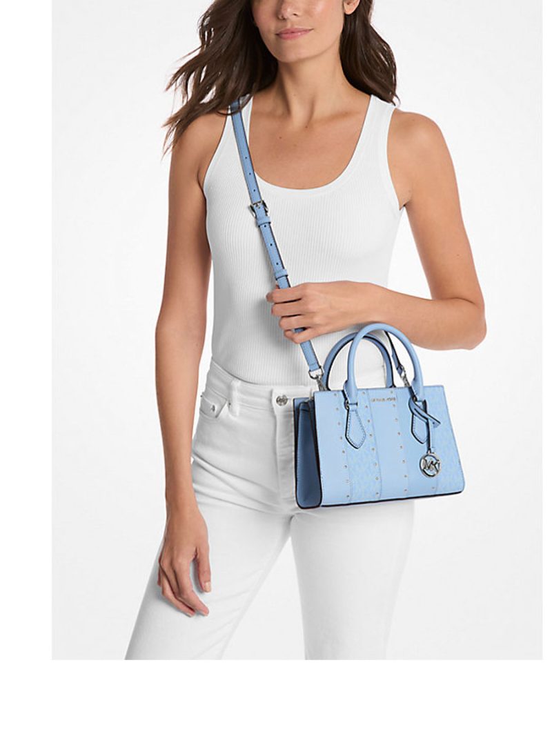 MICHAEL Michael Kors Sheila Small Studded Patchwork and Signature Logo Satchel - Image 3