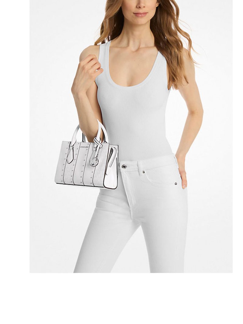 MICHAEL Michael Kors Sheila Small Studded Patchwork and Signature Logo Satchel - Image 3