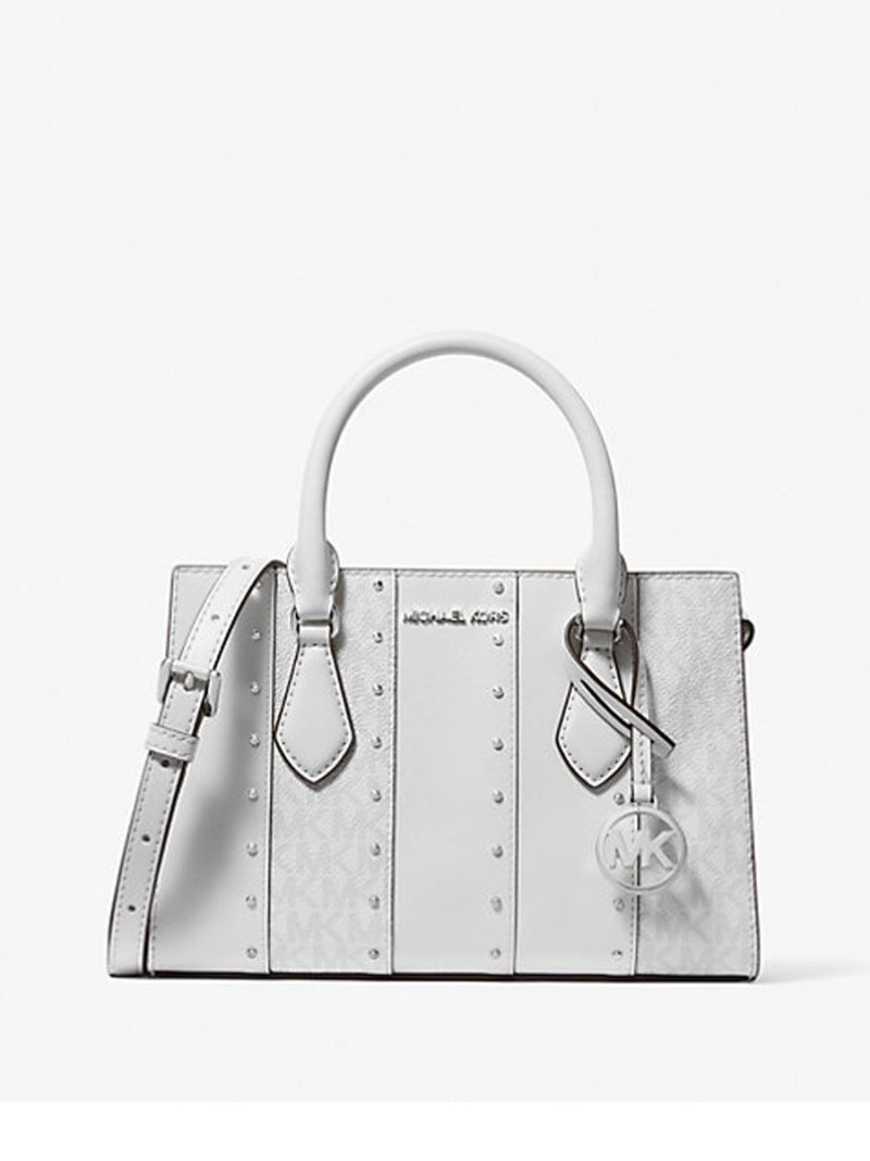 MICHAEL Michael Kors Sheila Small Studded Patchwork and Signature Logo Satchel