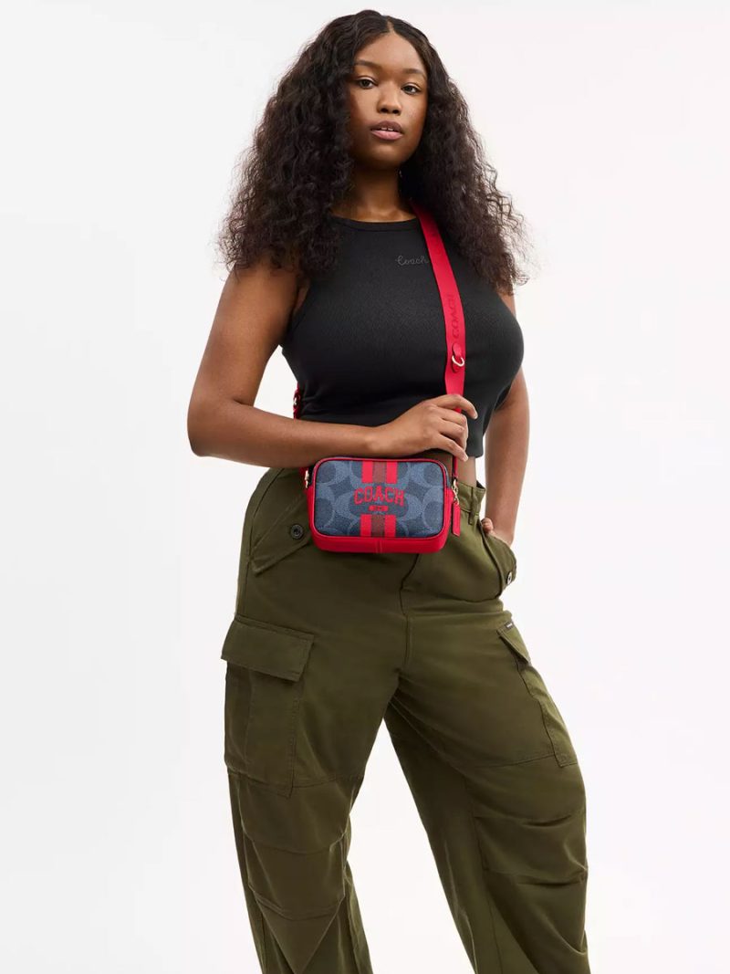 COACH Mini Jamie Camera Bag In Signature Canvas With Varsity Stripe - Image 5