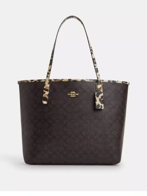 COACH City Tote Bag In Signature Canvas With Leopard Print