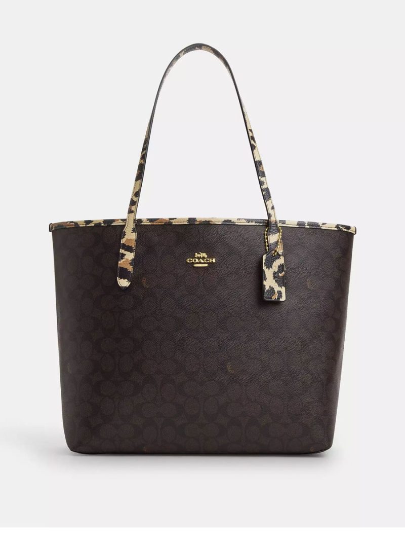 COACH City Tote Bag In Signature Canvas With Leopard Print