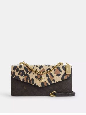COACH Klare Envelope Crossbody Bag In Signature Canvas With Leopard Print