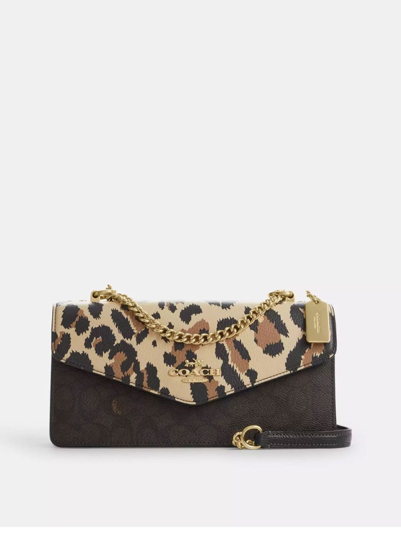 COACH Klare Envelope Crossbody Bag In Signature Canvas With Leopard Print