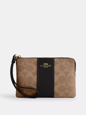 COACH Corner Zip Wristlet In Signature Canvas With Stripe