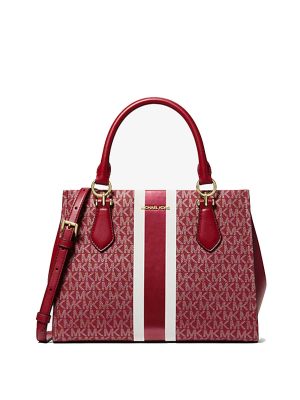 MICHAEL Michael Kors Marilyn Medium Signature Logo Stripe Satchel
