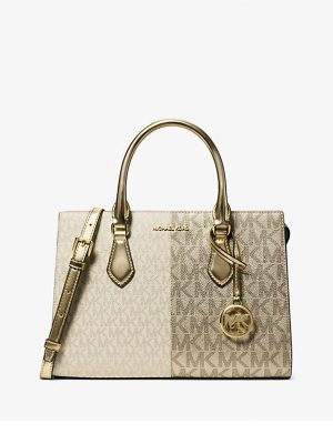 MICHAEL Michael Kors Sheila Medium Two-Tone Metallic Signature Logo Satchel