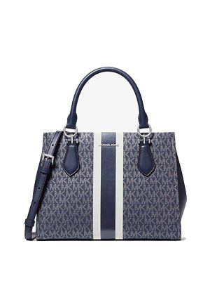 MICHAEL Michael Kors Marilyn Medium Signature Logo Stripe Satchel